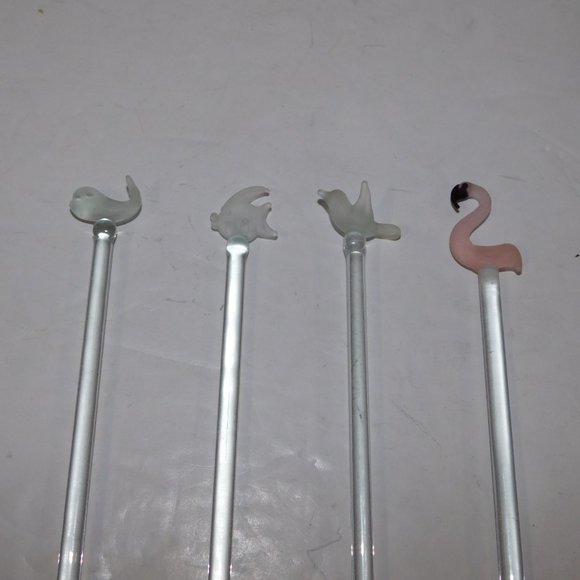 Set 4 Glass Animal Stir Swizzle Stix - Picture 2 of 4